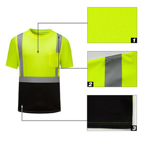 Camiseta Verde de Manga Corta Reflectante con Logotipo Personalizado, Bolsillo en el Pecho y Material Reflectante de Alta Calidad para Ropa de Trabajo - Product Image 3
