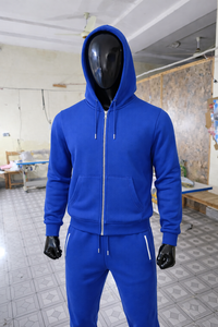 <b>Men</b> Solid Hooded Blue Sweatshirt <b>Jogger</b> Tracksuit Set <b>Gym</b> Workout Sportswear Polyester Cotton Fleece Custom Logo Training - Product Image 6