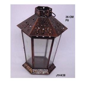 Vente chaude petite lanterne en fer de forme carrée avec finition en cuivre et bougeoir en verre uni pour la décoration de mariage festif - Product Image 5