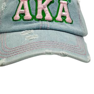<b>Light</b> Denim AKA Distressed Baseball Cap Embroidered Letter <b>Hat</b> Vintage Washed Adjustable Casual Fashion Outdoor - Product Image 3