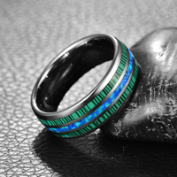 Bague en carbure de tungstène avec incrustation de malachite et d'opale bleue, alliance inspirée de la nature pour hommes et femmes, bijoux en pierres précieuses en gros
