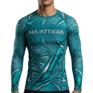 Mens Teal <b>Geometric</b> Print Compression <b>Shirt</b> Long Sleeve Athletic Gym Running Training Sportswear Performance Base Layer - Product Image 1