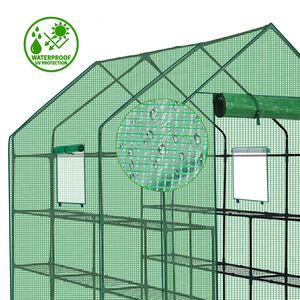 Grande serre portable d'extérieur et d'intérieur de 56 pouces avec 12 étagères et couverture en PE, espace de jardinage accessible avec fenêtres latérales pour jardin - Product Image 5