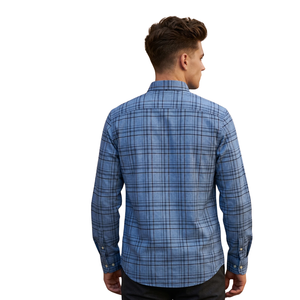Denim Blue Plaid <b>Men</b> <b>Flannel</b> <b>Shirt</b> Long Sleeve Button Down Checkered Casual <b>Shirt</b> Soft Brushed Fabric Fashion Streetwear Custom - Product Image 2