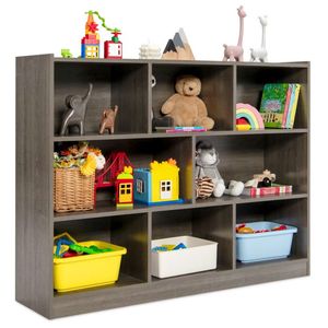 Libreria a 3 livelli stile rustico con 8 cubi, scaffale espositivo da terra per sala da pranzo, supermercato o angolo - Product Image 1