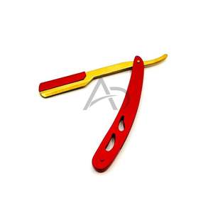 Red and Yellow Custom Logo Barber <b>Razor</b> Dual Tone Stainless Steel Straight Blade Grooming <b>Razor</b> For <b>Men</b> - Product Image 2