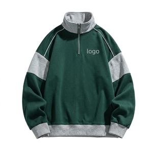 Sweat-shirt à capuche rétro américain pour homme, 100 % coton molletonné, col montant, demi-zip, brodé, coupe oversize et ample - Product Image 4
