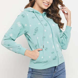 เสื้อฮู้ดซิปผู้หญิงสีเขียวมิ้นท์ พิมพ์ลาย ผ้าโพลีเอสเตอร์ขนแกะ เป็นมิตรกับสิ่งแวดล้อม แจ็คเก็ตลำลองสำหรับฤดูหนาว - Product Image 2