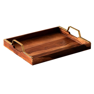 Indian Handmade Wooden Serving Tray With Metal Handle Rectangle Shape Home & Wedding Food and Drinks Serving Tray - Product Image 1