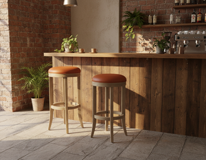 Ensemble de 2 tabourets de bar ronds modernes en bois massif avec 2 pieds courbés - Durables et légers - Product Image 5