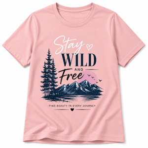 เสื้อยืดคอกลมสีน้ำเงินแบบสั่งทำพิเศษสำหรับผู้หญิง แขนสั้น พิมพ์ลาย Stay Wild Free ผ้าฝ้าย 100% สวมใส่สบาย ระบายอากาศได้ดี ทรงปกติ สำหรับฤดูใบไม้ผลิ - Product Image 1