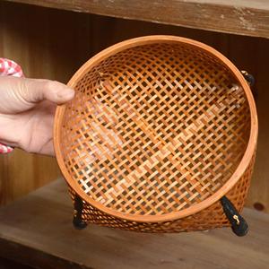 Panier à fruits en bambou tissé à la main, bol de cuisine rustique avec pieds en bois, bol de rangement naturel, fournisseur éco-responsable - Product Image 2