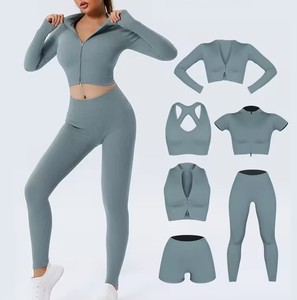 New Design Active Wear 5 Pieces Sports Bra Top , Leggings and <b>Yoga</b> <b>Jacket</b> Workout Sets for Women Sportswear Gym Fitness Set - Product Image 1