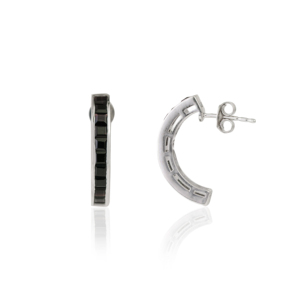 Nouveauté : Boucles d'oreilles créoles en argent sterling 925, 100 % authentiques, avec pierre d'onyx noir taille princesse, pour femmes - Product Image 3