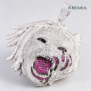 Pendentif Tête de Lion en Argent 925 Plaqué Or 18 carats avec Moissanite Ronde, Breloque Hip-Hop Unisexe, Bijou Thème Animal pour Fête - Product Image 1