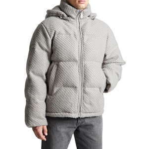 Chaqueta Acolchada de Lona Recubierta para Hombre, Color Gris Sólido, Forro Polar, Cierre de Cremallera, Ropa de Invierno Informal, Corte Regular, Nailon Estándar - Product Image 1