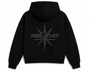 Sweat-shirt à capuche zippé noir pour homme, avec logo étoile en strass au dos, coupe oversize, style streetwear, en molleton de coton, hiver, coupe courte - Product Image 1