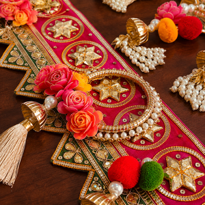 Traditional Handmade Floral Toran Door Hanging with Pearl Tassels Pink Gold Festive Bandhanwar Indian <b>Home</b> Decor Decoration - Product Image 5