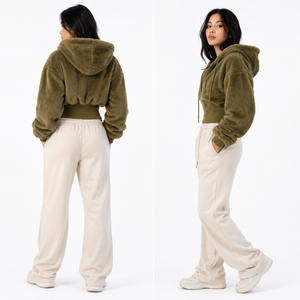 High Quality Custom Logo Faux <b>Fur</b> Zip-Up Crop <b>Top</b> Oversized Casual Hooded Sweatshirt Unisex Winter Wear Men's Hoodies Supplier - Product Image 2