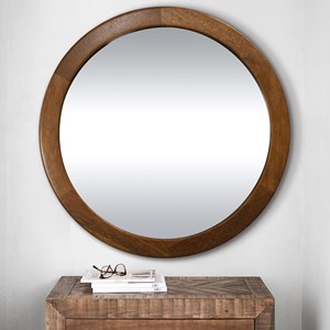 Miroirs muraux en bois d'acacia avec cadre doré, design traditionnel, diamètre 42 cm |   Écologique, OEM, sur mesure, vente en gros |   Aqudus Saleem Inde - Product Image 2