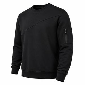 Sudadera Negra de Cuello Redondo para Hombre, Corte Regular, Color Sólido, Bolsillo con Cremallera, Estilo Casual, Tejido de Algodón, Estilo Invernal, ODM, MOQ Bajo - Product Image 3