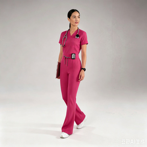 Meilleurs ensembles de blouses unisexes à col en V avec poches et pantalons évasés, uniformes d'hôpital, designs de LOGO personnalisés, tenues médicales pour dentistes et médecins - Product Image 3