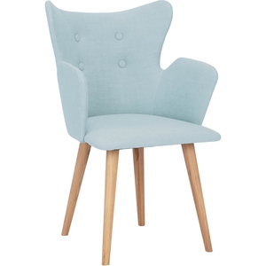 Minimalist Crepon Fabric <b>Dining</b> <b>Chair</b> Aquamarine Blue Upholstered Armchair With Button Tufted Backrest Solid Oak Wood Legs - Product Image 1