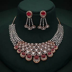 Collar de Diamantes de Oro Sólido de 14K de Lujo con Certificado IGI y Aretes con Gemas Rojas, Regalo de Compromiso Unisex, Joyería de Boda - Product Image 1