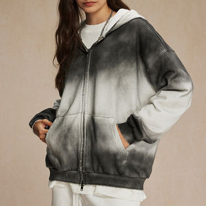 Sudadera con capucha y cremallera para mujer, estilo tie-dye, oversize, informal, streetwear, efecto lavado - Product Image 4