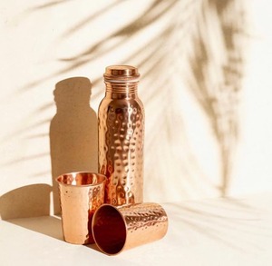 Two Tone Copper Tumbler Set Handmade Designer <b>Drinkware</b> Premium Two Tone Copper Glass Set for Water and Beverage Serving - Product Image 5