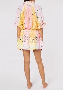 Mini chemise brodée à miroir blanc, vêtements d'été à imprimé Tribal pour femmes, Style, manches frontales plissées, tunique à taille élastique, - Product Image 2