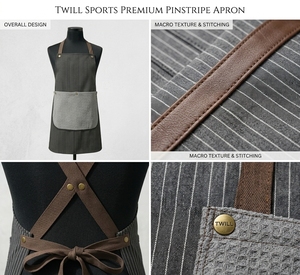 Tablier en coton rayé avec bretelles croisées dans le dos et poche avant, pour restaurant, bar, uniforme unisexe pour le personnel de service - Product Image 4