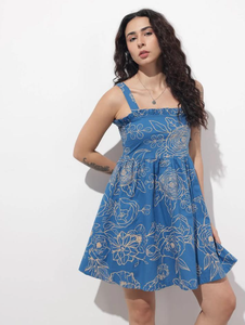 Vestido Mini de Popelina Azul para Mujer, con Tirantes, Sin Mangas, Verano, Casual, Tela Suave y Transpirable, Vestido Corto - Product Image 3