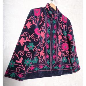 Chaqueta de Terciopelo Bordada a Mano con Estampado Floral, Cuello Mao, Manga Larga, Abrigo de Otoño para Mujer - Product Image 5