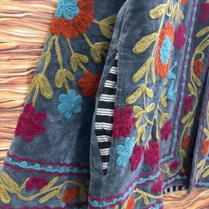 Vintage Embroidered Velvet <b>Jacket</b> For <b>Women</b> Boho Floral <b>Zip</b> <b>Up</b> Coat Ethnic Folk Art Outerwear - Product Image 4