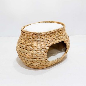 New Design Water Hyacinth <b>Iron</b> Frame Oval Cat House Bed with Soft Cushion Top Lounge - Product Image 5