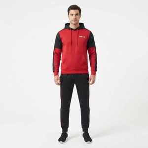 Survêtement à capuche pour homme, rouge et noir, à blocs de couleur, manches longues, décontracté, avec poches latérales, style automne - Product Image 4