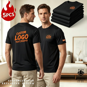 T-shirt à manches courtes pour homme, noir, à séchage rapide, avec logo personnalisé, 100% polyester jersey, col rond, motif lettres décontracté, 5 pièces, pull-over premium - Product Image 4