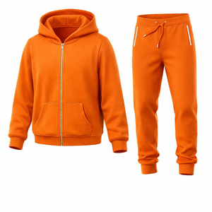 Conjunto Deportivo de Invierno para Hombre, Sudadera con Capucha de Forro Polar Naranja, Pantalones Deportivos, Ropa Deportiva para Gimnasio, Fitness y Entrenamiento, con Logotipo Personalizado - Product Image 1