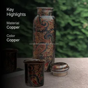 Botella de agua de cobre hecha a mano en India con juego de vasos, gran capacidad, botella de agua escolar de proveedor indio - Product Image 3