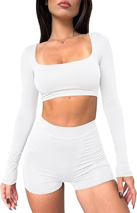 Women's Gym Suit Sexy Casual 2-Piece Breathable Plus Size Washed Crop Tops High Waist Workout Shorts <b>Sets</b> Summer - Product Image 4