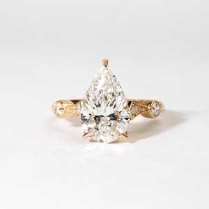 Bague solitaire 3,030 ct en diamant de laboratoire taille poire et 0,200 ct taille brillant rond, classique, en or massif 10K 14K 18K, pour fiançailles - Product Image 2