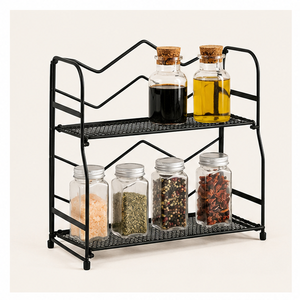Étagère à épices moderne noire à 2 niveaux en métal pour comptoir de cuisine et support polyvalent sur pied en promotion - Product Image 1