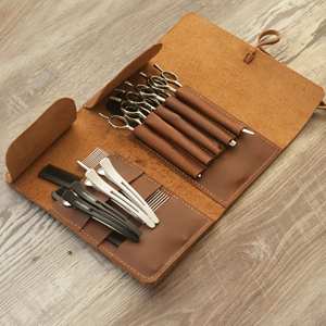 Étui professionnel en cuir véritable pour ciseaux de barbier, pochette pour ciseaux de coiffeur, ceinture porte-outils de salon, organisateur d'outils, anti-odeur, décontracté - Product Image 1