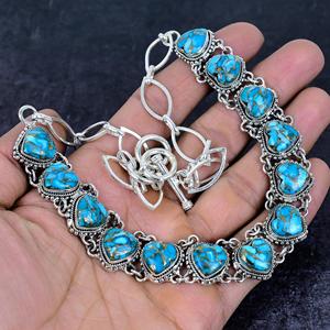 <b>Copper</b> Blue Turquoise Heart Necklace Sterling Silver Oxidized Southwestern Boho Jewelry Handmade Gift for Her - Product Image 4