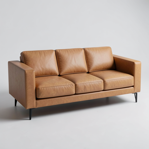 Canapé 3 places en cuir de vache véritable de style moderne du milieu du siècle, marron, avec structure en bois durable pour salon - Product Image 1