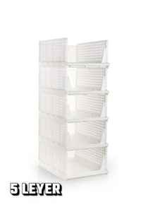 Organisateur de rangement coulissant pliant en plastique moderne de qualité supérieure à 3 étagères, empilable, autoportant, pour salon, durable et peu encombrant - Product Image 2