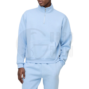 ชุดวอร์มผู้ชายสำหรับฤดูหนาว แบบลำลอง สีพื้น ระบายอากาศได้ดี ซิปครึ่งตัว ผลิตจากโพลีเอสเตอร์/คอตตอน น้ำหนักเบา มีกระเป๋าข้าง - Product Image 3