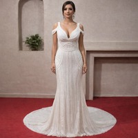 Robe longue élégante chrétienne grande taille avec soutien-gorge intégré, couleur personnalisable, modeste, broderie appliquée de sequins, col en V, manches longues