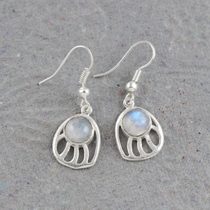 Boucles d'oreilles pendantes en argent sterling 925 avec pierre de lune arc-en-ciel naturelle, pierre de naissance de juin, bijoux en pierre de lune à éclat naturel - Product Image 4